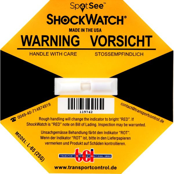 Stossindikator Shockwatch gelb 25g/50 ms