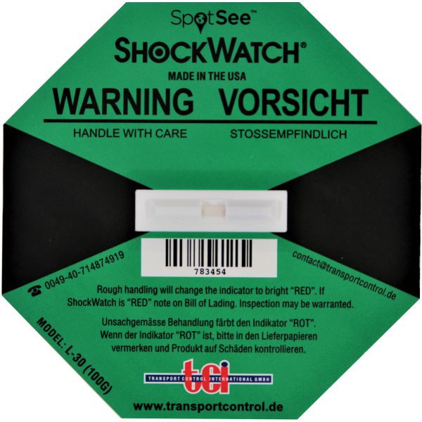 Stossindikator Shockwatch grün 100g/50 ms